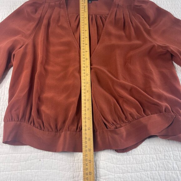 Madewell Rust 3/4 Sleeve 100% Silk Wrap Blouse V-Neck Tie Waist Detail SZ M - Picture 8 of 12